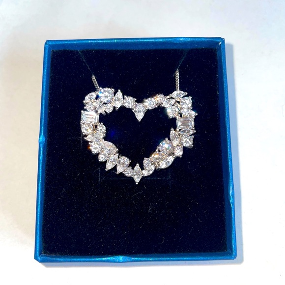 TOVA // diamonique mixed cut heart pendant chain .925 Sterling silver Necklace - Picture 4 of 11